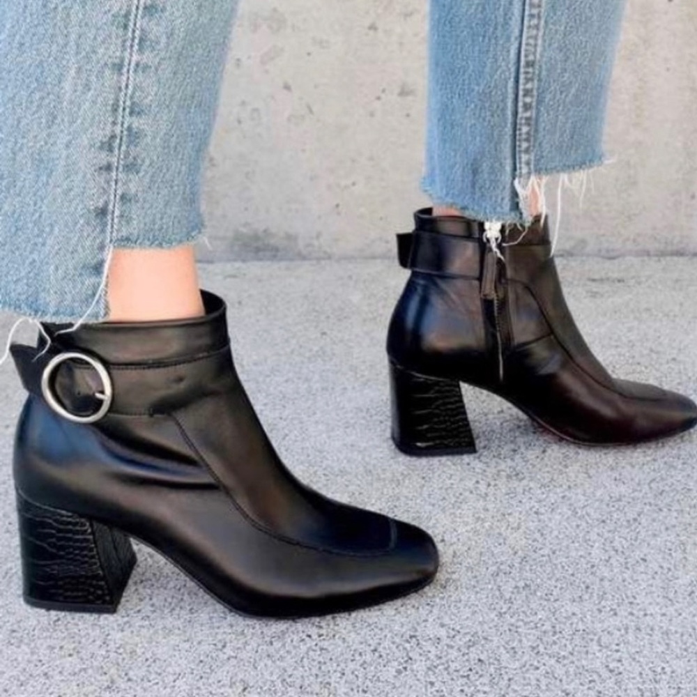 Freda Salvador Hendrix Leather Croc Ankle Boots